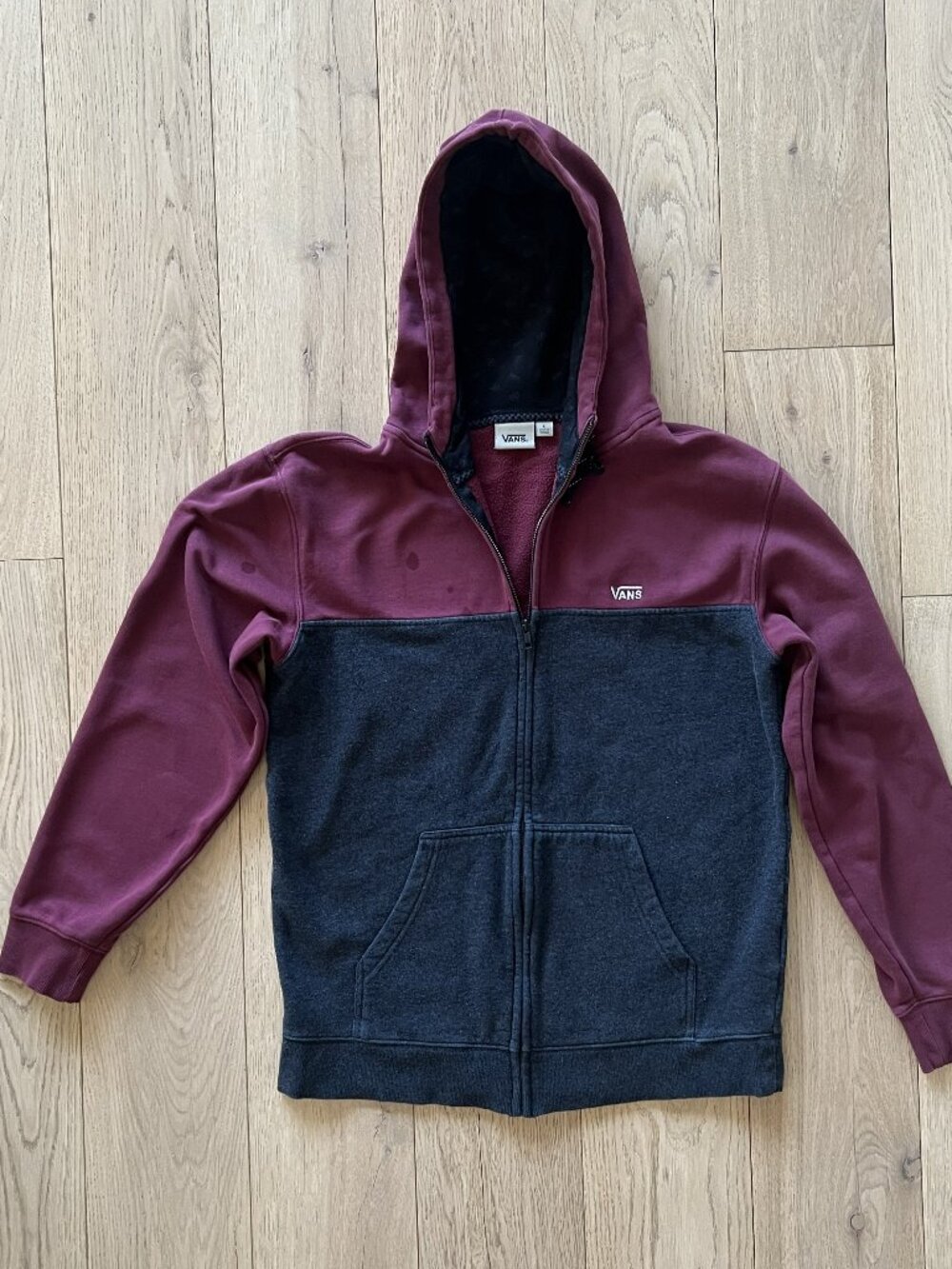 Vans Men's Fleece Hoodie Full Zip Navy Blue/Brick Red Size Large